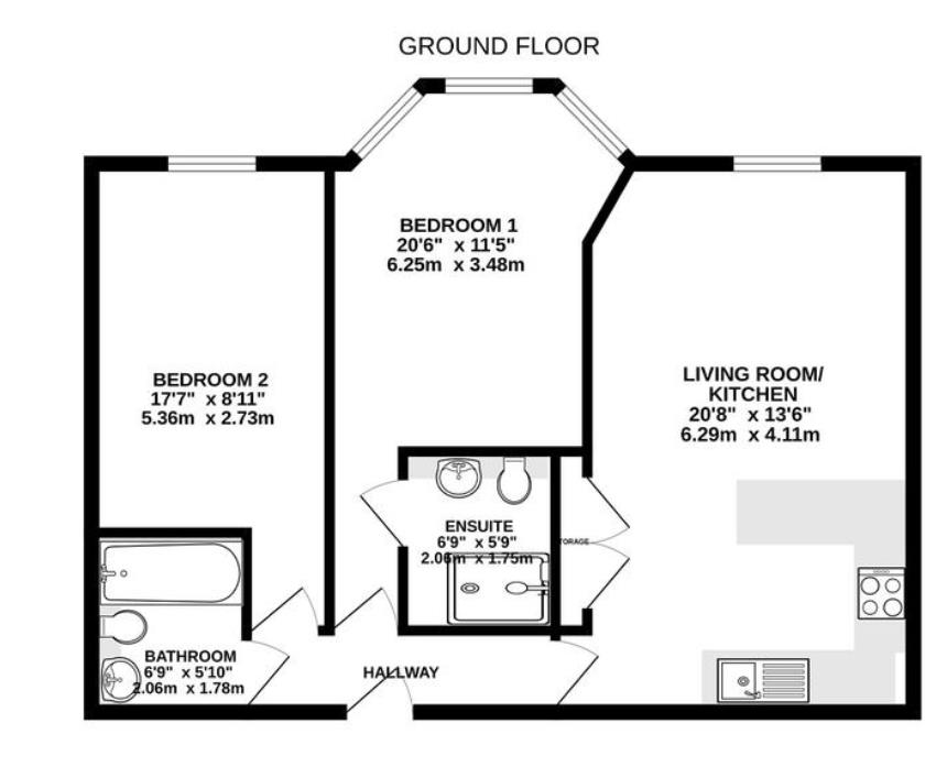 Floorplan — Apartment 3 Wellington House Waterloo Road, Ramsey.