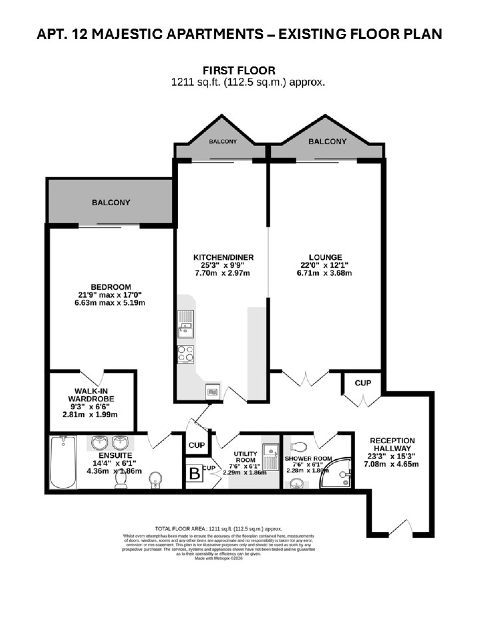 Floorplan — Apt. 12 Majestic Apartments, King Edward Road, Onchan, IM3 2BD.