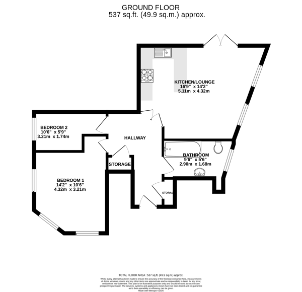 Floorplan - Apartment 1, Powell House, Peel.