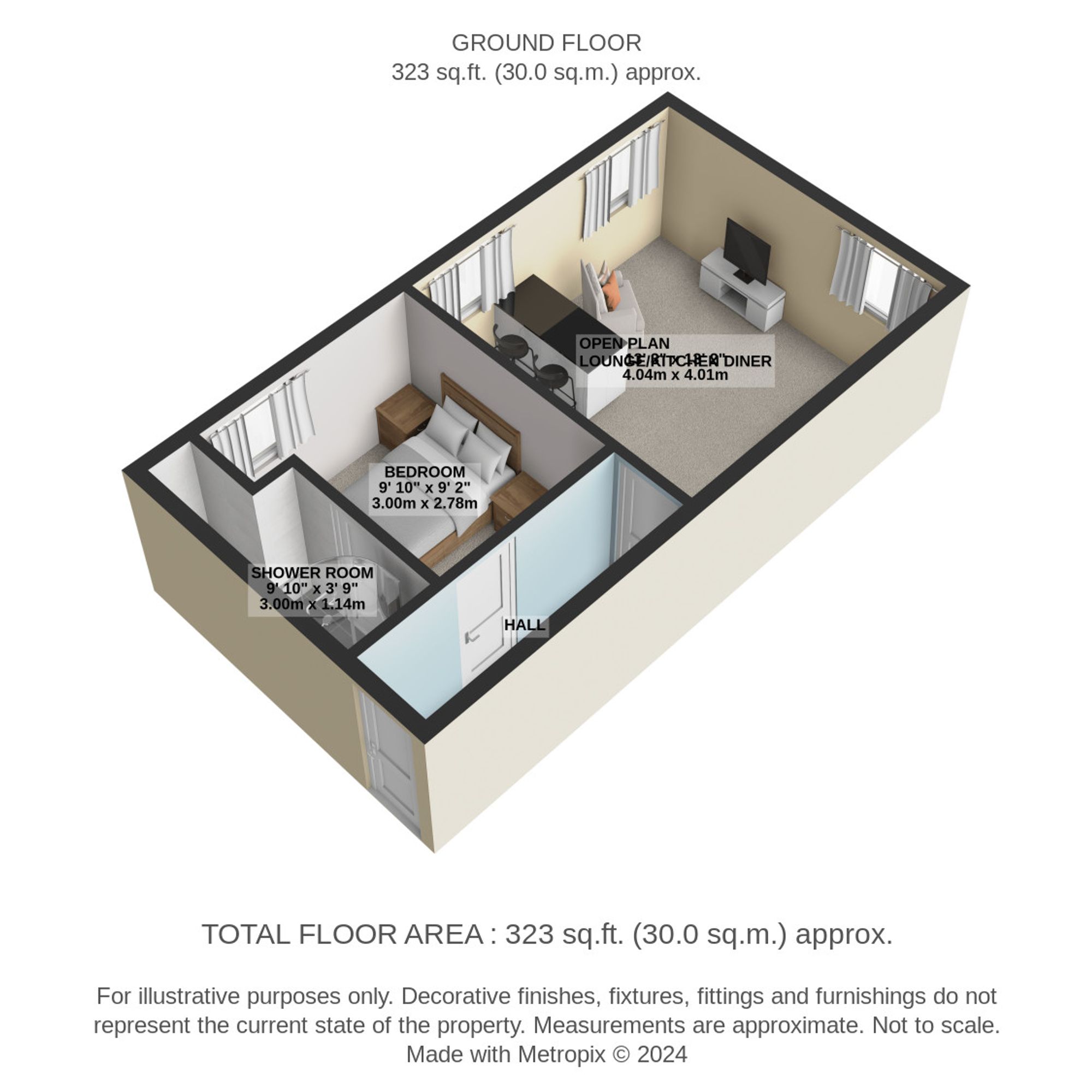 Floorplan — 1 bed flat for sale in Mooragh Promenade, Ramsey, IM8.