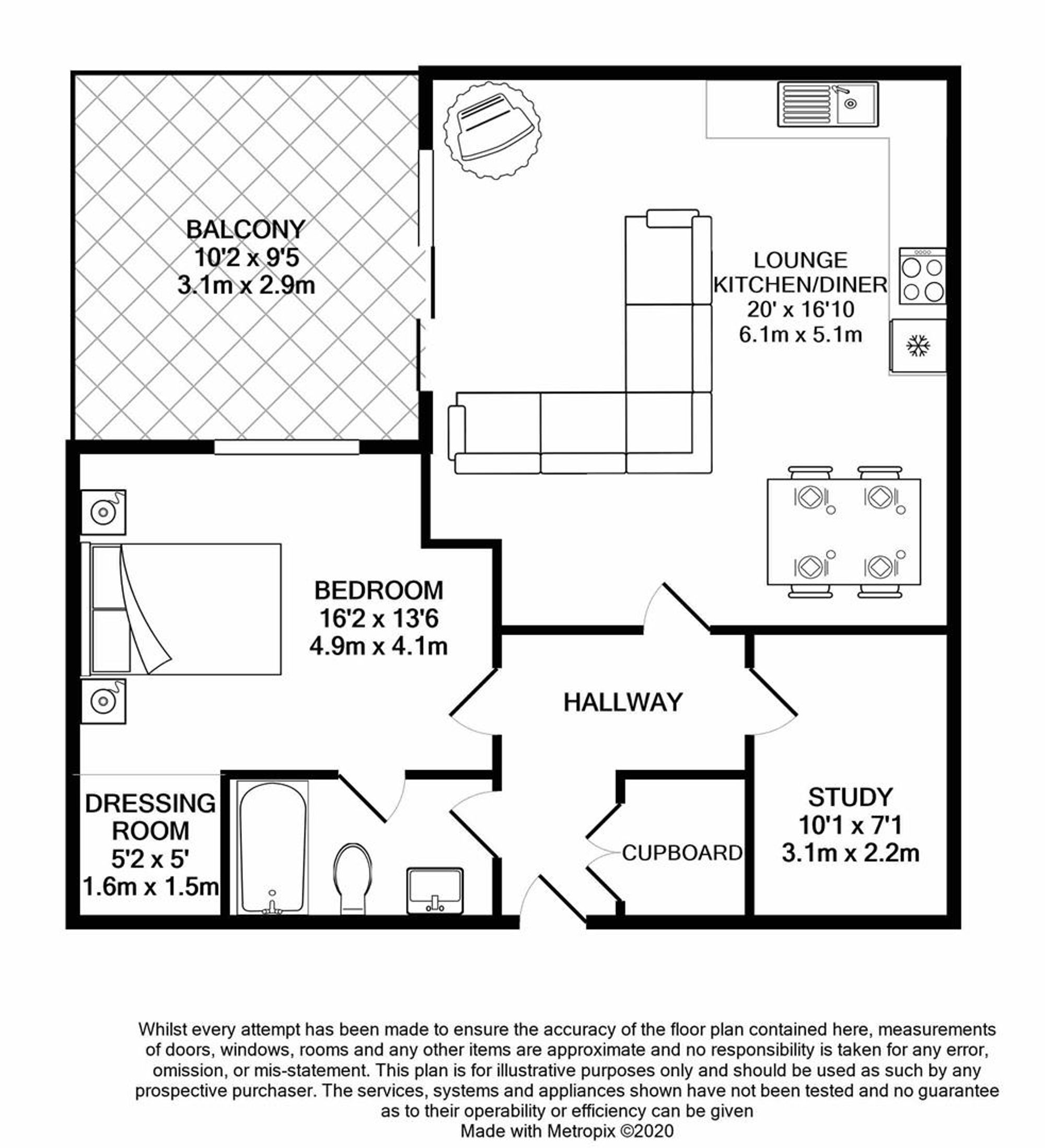 Floorplan — 1 bed apartment for sale in Central Promenade, Douglas, IM2.